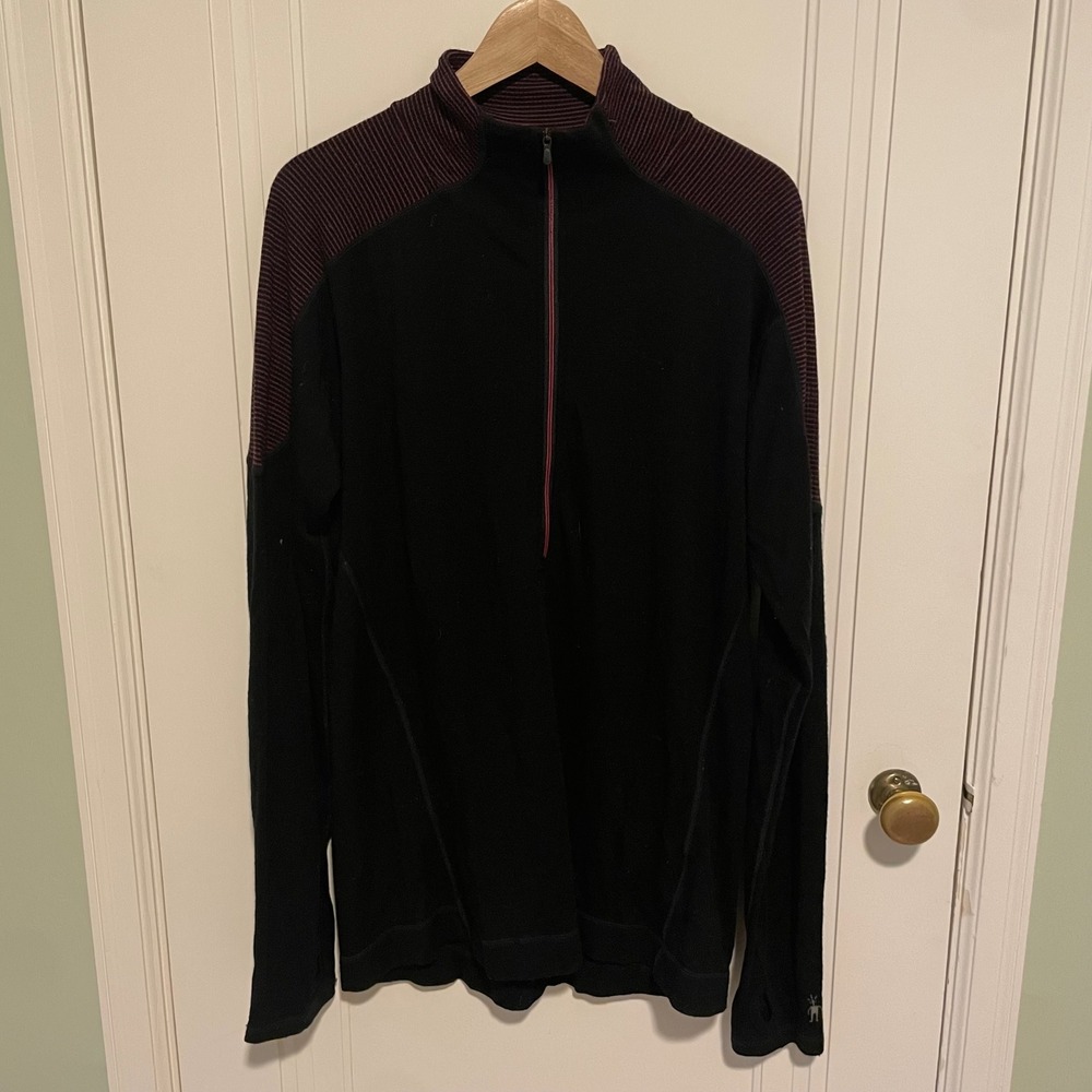 Smartwool Merino Wool Quarter Zip Pullover XL Striped Base Layer